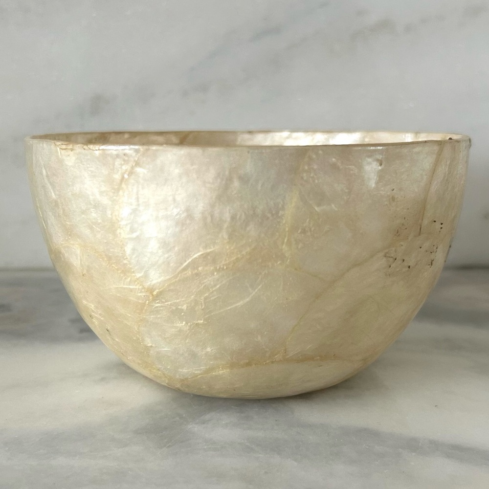 Vintage Cream Colored Capiz Shell Decorative Bowl 5.5”W x 3”H